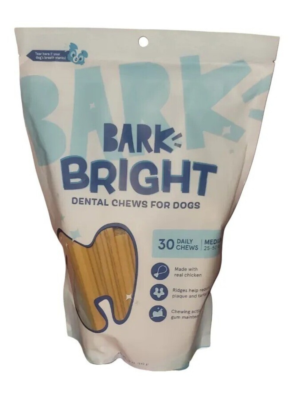 BARK BRIGHT DENTAL CHEWS FOR MEDIUM DOGS 25-50 LBS CHICKEN FLAVOR 30 DAILY CHEWS